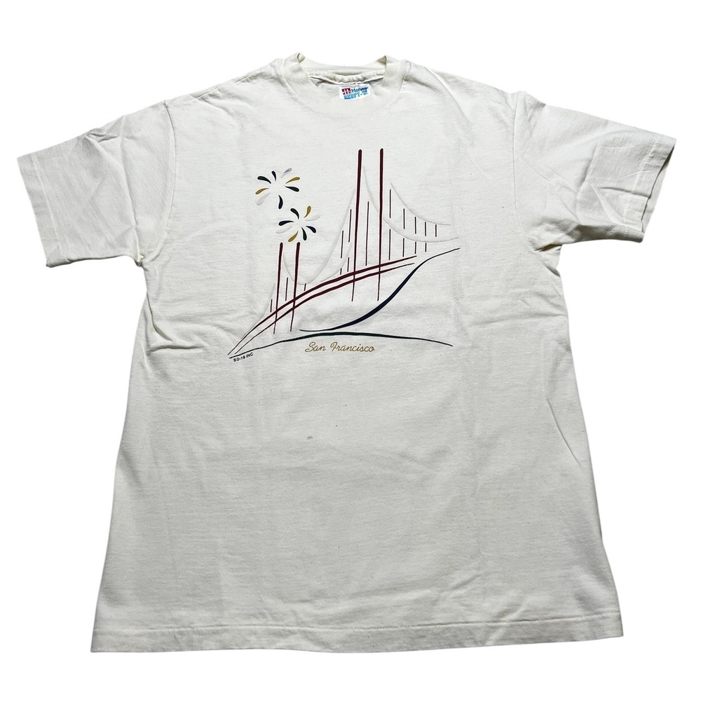 Hanes T-Shirt Mens Medium White San Francisco Golden Gate Bridge Vintage Beefy-T